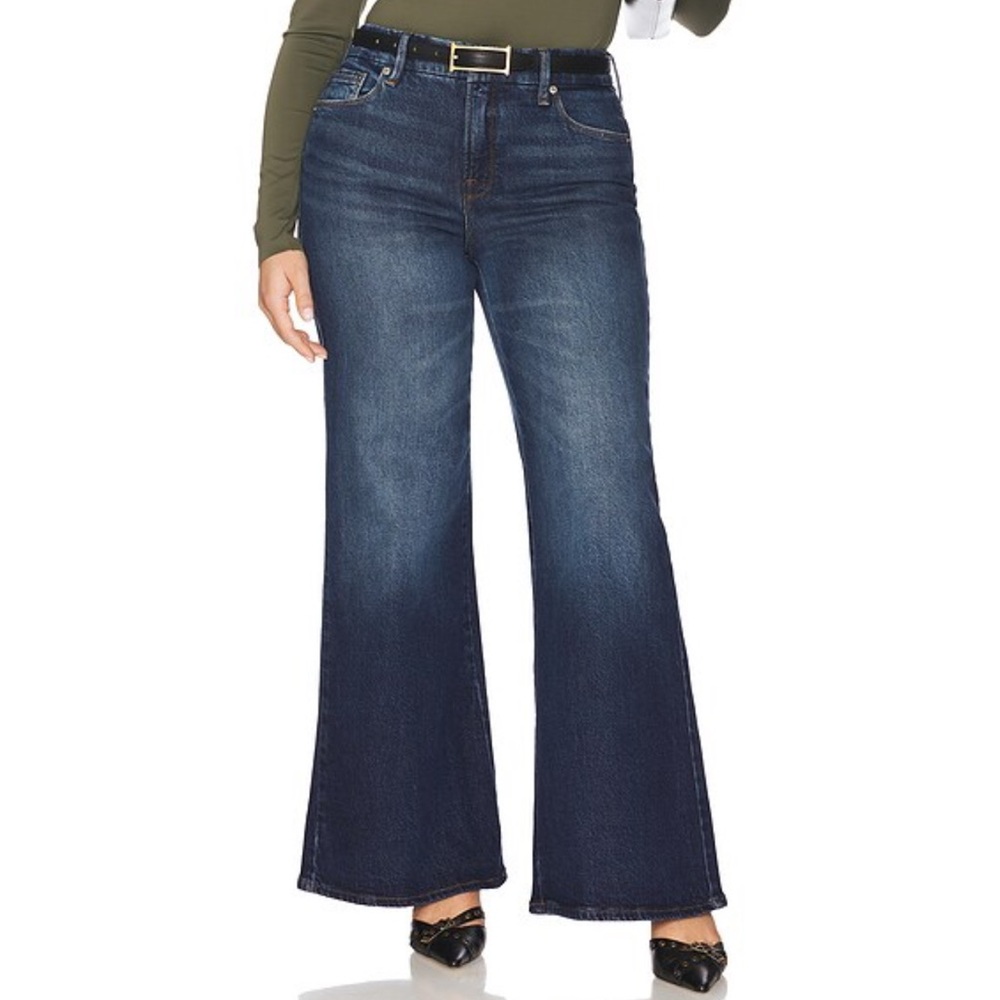 High-Waisted Dark Blue Wide Leg Jeans for Women